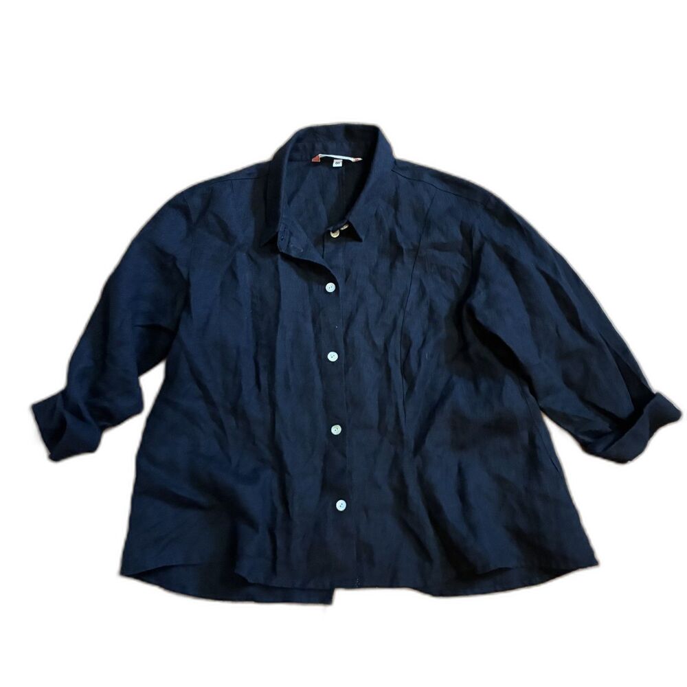 South Street Linen Black Button Up Shirt Lagenlook 00 Long Sleeve Sleek Chic